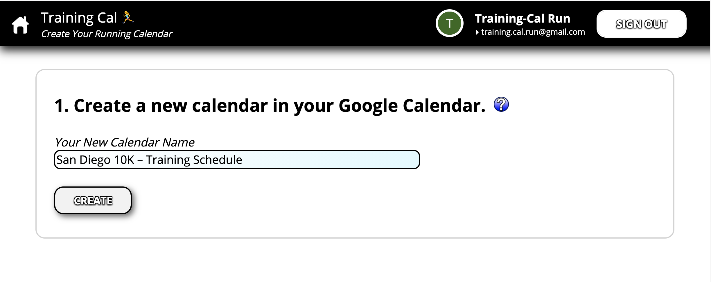 Screenshot of Training Cal - Create a Calendar.