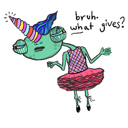 Monsta Monsta Sticker – Chameleon In A Tutu Saying 'What Gives?'