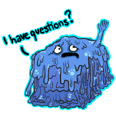 Monsta Monsta Sticker – Blue Slime Cube Raising Its Hand With Questions