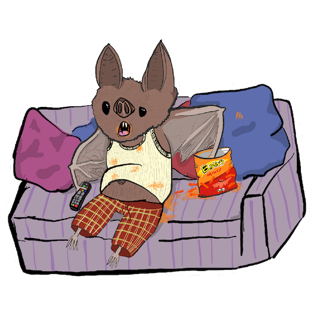 Monsta Monsta Sticker – Bat Eating Bat-Cheetos On A Sofa